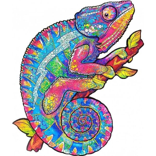 Iridescent Chameleon - Shaped Wooden Jigsaw